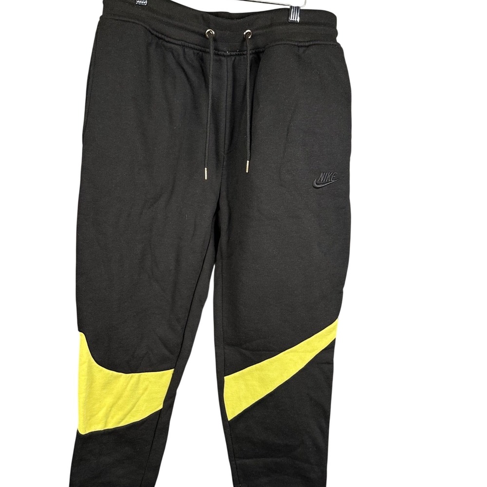Nike Mens XL Big Swoosh Joggers Black Yellow Fleece Sweatpants CU3915-010